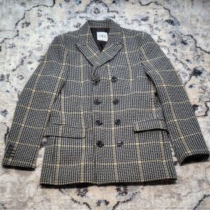 Zara Houndstooth Double-Breasted Blazer